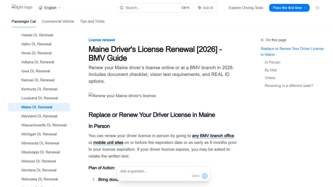 Maine Driver's License Renewal [2026] - BMV Guide - Driving-Tests.org